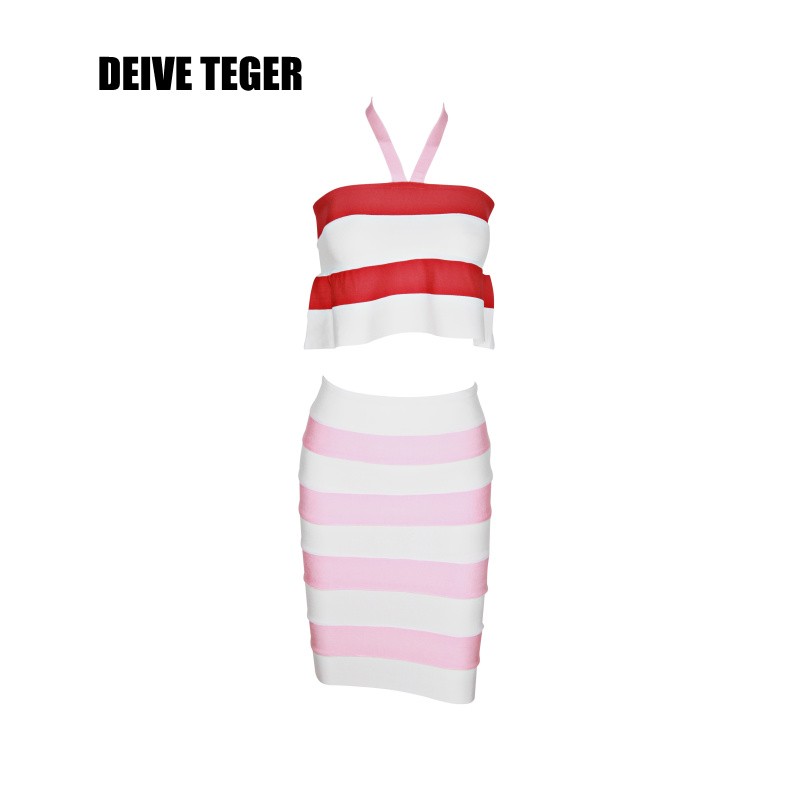 DEIVE-TEGER-Hot-Sale-New-Arrival-Two-Piece-Set-Sleeveless-Striped-Bandage-Colorful-Causal-Vestidos-D-32455759964