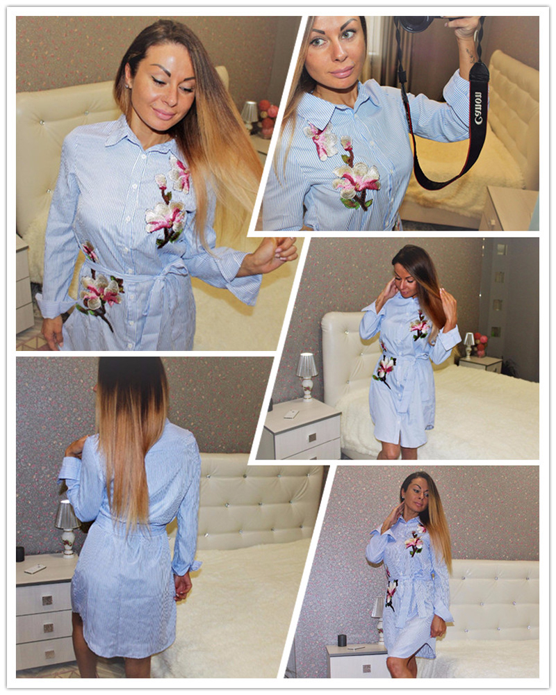 DIDK-Women-Fashion-Dresses-Embroidery-Dress-Blue-And-White-Striped-Lapel-Long-Sleeve-Self-Belted-Emb-32789506738