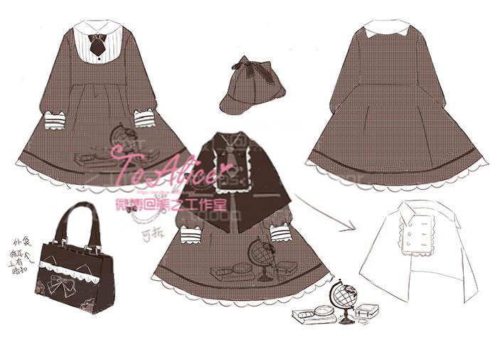 Detective-Cat-Women39s-Preppy-Style-Neck-Tie-Long-Sleeve-Lolita-Dress-Striped-Peter-Pan-Collar-Lace--32769852861