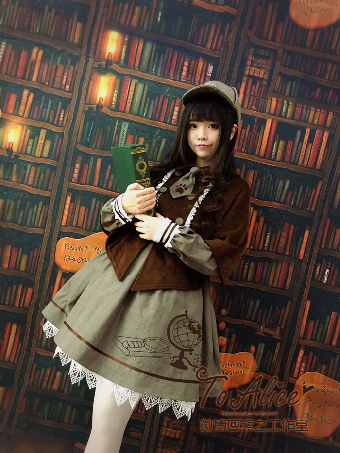 Detective-Cat-Women39s-Preppy-Style-Neck-Tie-Long-Sleeve-Lolita-Dress-Striped-Peter-Pan-Collar-Lace--32769852861