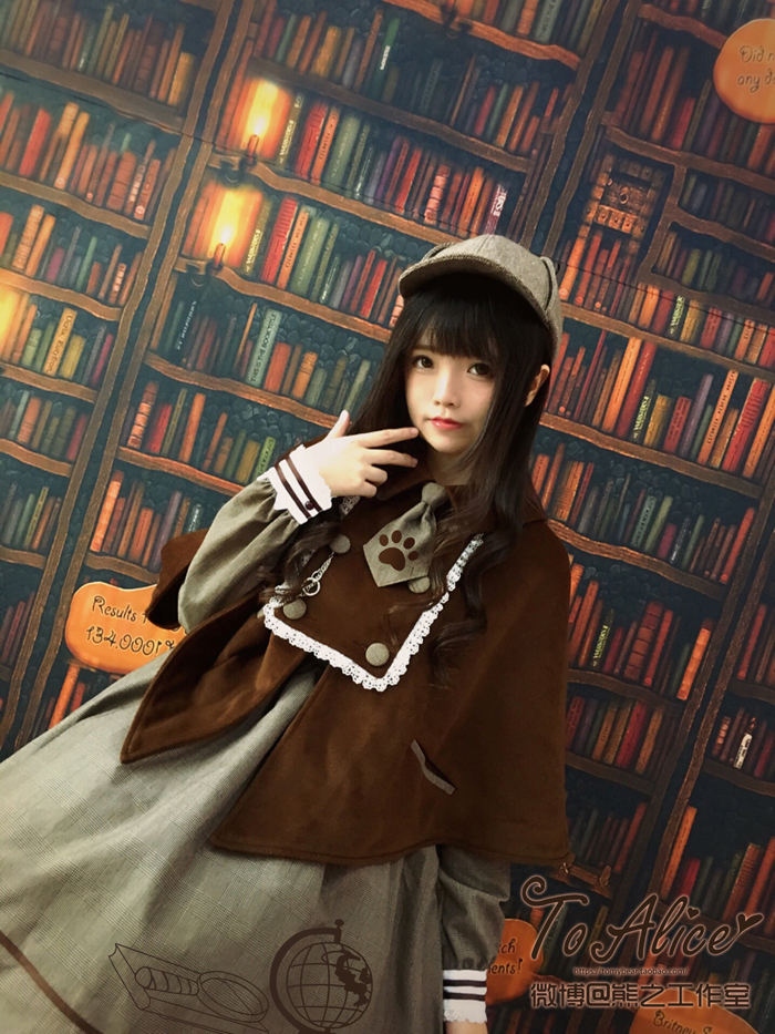 Detective-Cat-Women39s-Preppy-Style-Neck-Tie-Long-Sleeve-Lolita-Dress-Striped-Peter-Pan-Collar-Lace--32769852861