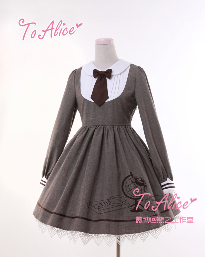 Detective-Cat-Women39s-Preppy-Style-Neck-Tie-Long-Sleeve-Lolita-Dress-Striped-Peter-Pan-Collar-Lace--32769852861