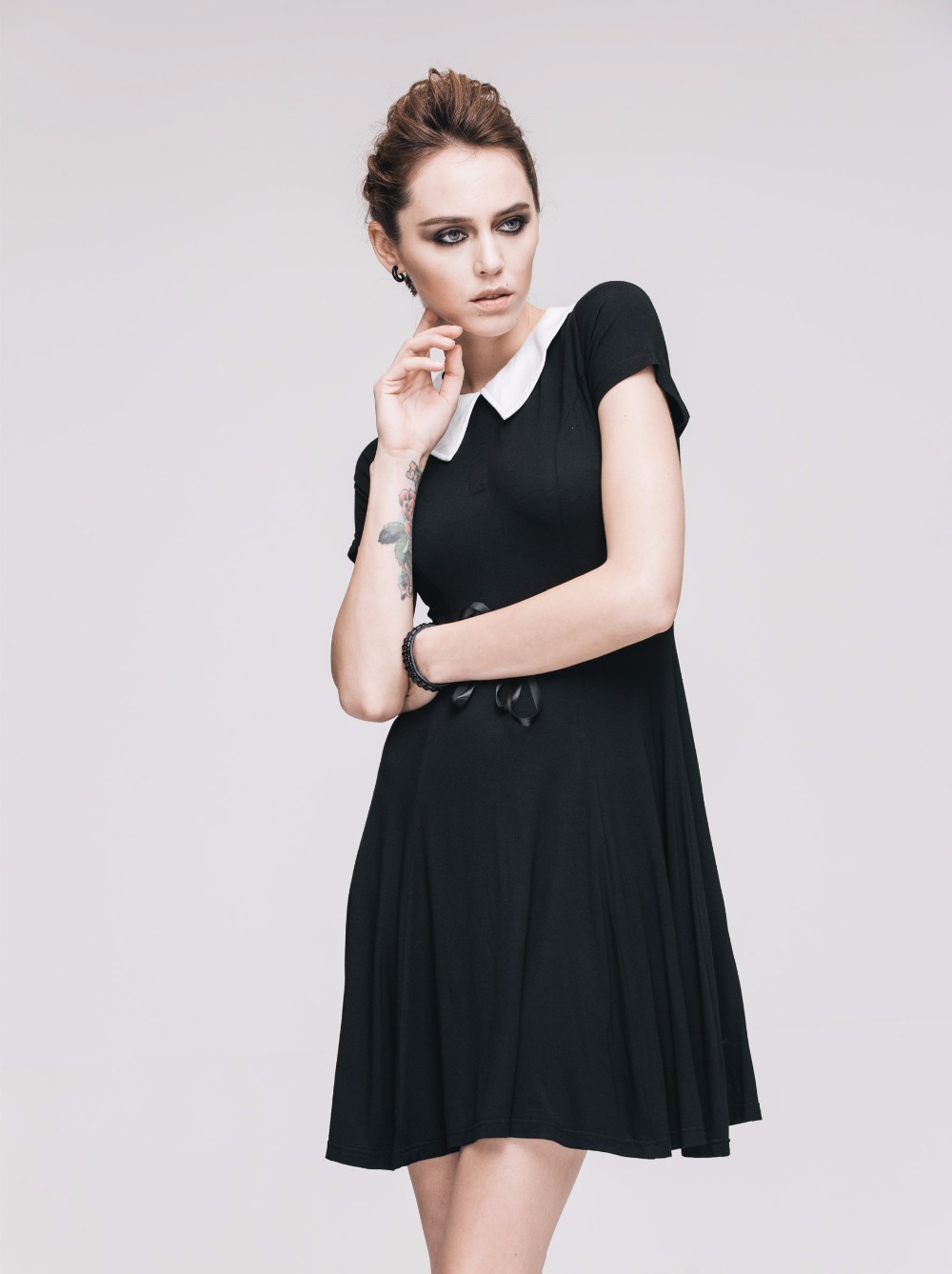 Devil-Fashion-Punk-Rock-Elegant-Simple-Black-Short-Sleeves-Girls-Dresses-Peter-Pan-Collar-Excellent--32773852670