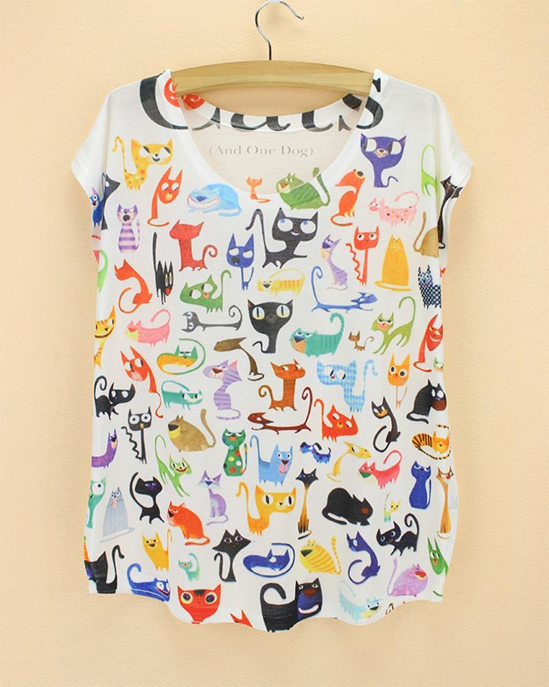 Doodle-Cats-print-Tshirt-ladies-Novelty-pattern-t-shirts-womens-fashion-summer-dress-big-size-tops-t-32225919516