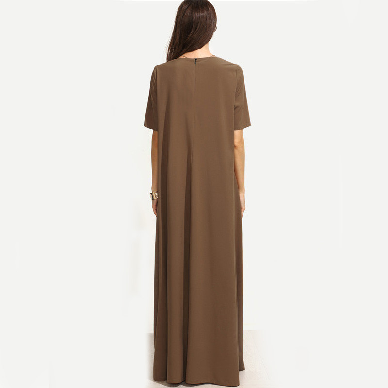 Dotfashion-Brown-Short-Sleeve-Zipper-Back-Maxi-Dress-Autumn-New-Style-Round-Neck-Plain-Long-Casual-D-32708224314