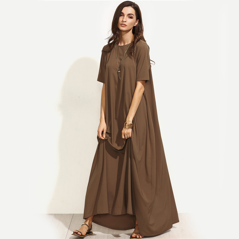 Dotfashion-Brown-Short-Sleeve-Zipper-Back-Maxi-Dress-Autumn-New-Style-Round-Neck-Plain-Long-Casual-D-32708224314