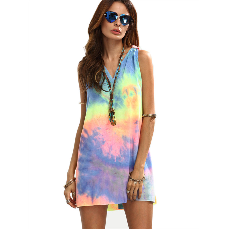 Dotfashion-Ladies-Summer-Style-Multicolor-Tie-dye-V-Neck-Sleeveless-Knotted-Shift-Dress-Hollow-Out-S-32687624504