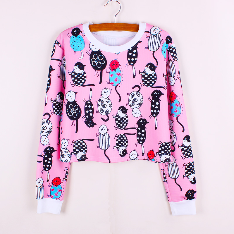 Dressed-Cats-print-girls-cropped-pullover-casual-women39s-sweatshirts-fashion-hip-hop-ladies-tracksu-32735080938