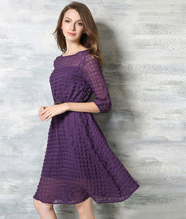 ElaCentelha-Brand-Women-Dress-Casual-High-Quality-Solid-O-Neck-A-Line-Knee-Length-With-Sashes-Dress--32590810127