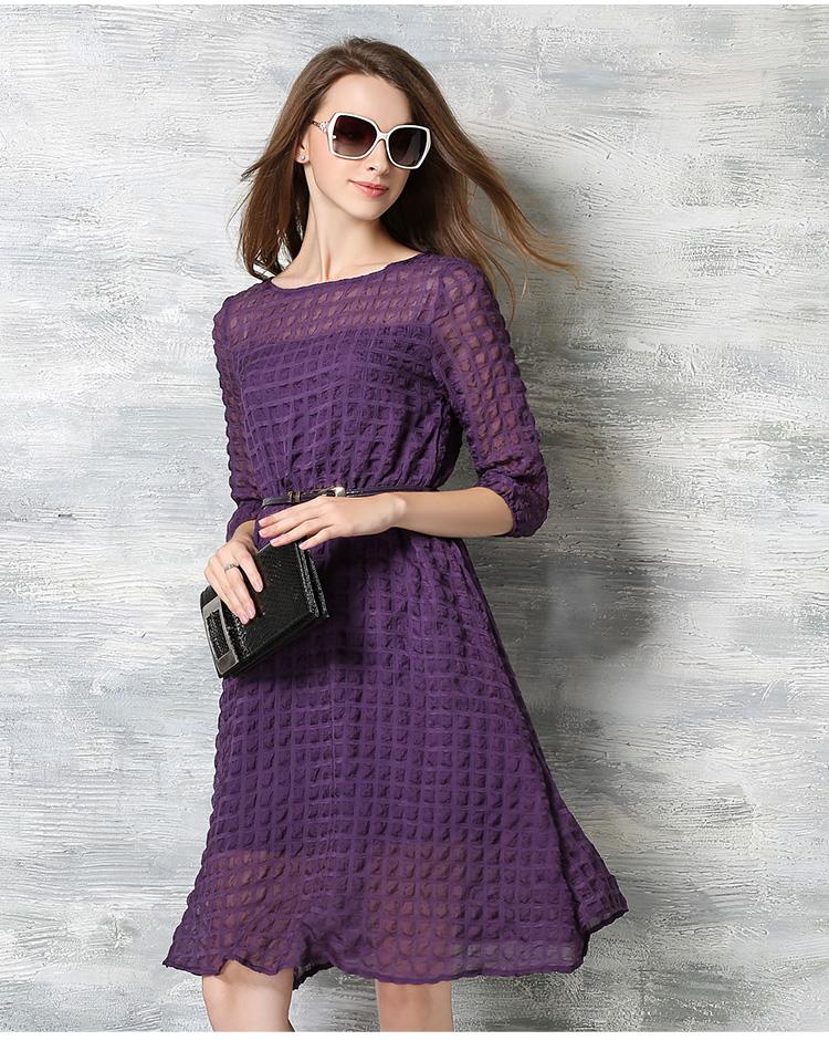 ElaCentelha-Brand-Women-Dress-Casual-High-Quality-Solid-O-Neck-A-Line-Knee-Length-With-Sashes-Dress--32590810127