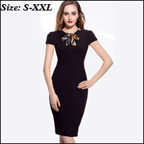 Elegant-Charming-Knee-Length-Cap-Sleeve-Women39s-Sexy-V-Neck-Bodycon-Club-Wear-Wrap-Pencil-Dress-Cas-1477475490