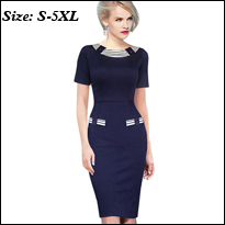 Elegant-Charming-Knee-Length-Cap-Sleeve-Women39s-Sexy-V-Neck-Bodycon-Club-Wear-Wrap-Pencil-Dress-Cas-1477475490