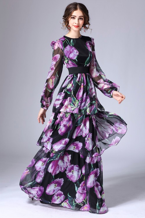 Elegant-Dress-2017-Fashion-Daily-Slim-Full-Sleeve-Long-Purple-Tulip-Flowers-Print--Beautiful-Women39-32744945905