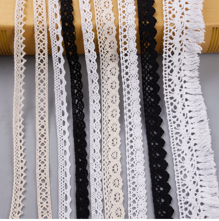 FENGRISE-Apparel-Sewing-Fabric-5-Yards-DIY-Ivory-Cream-Black-Trim-Cotton-Crocheted-Lace-Fabric-Ribbo-32476380226