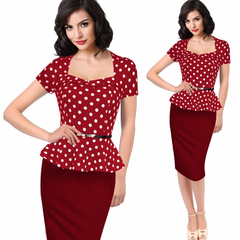 Fantaist-2016-Summer-Women-Vintage-FakeTwo-Piece-Polka-Dot-Peplum-Office-Plus-Size-Dress-Elegant-Par-32691129695