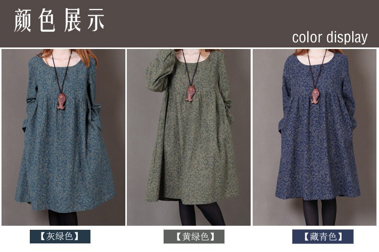 Fashion-Spring-And-Autumn-Women-Cotton-Dress-Plus-Size-Long-Sleeve-Loose-Casual-O-neck-Knee-Length-O-1203065683