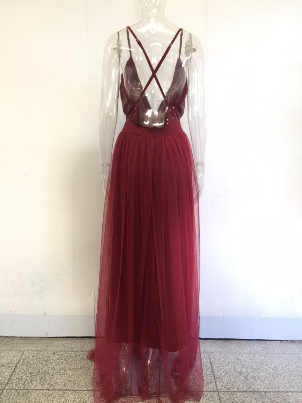 Fashion-women-dress-2016-new-autumn-Red-wine-sleeveless-deep-v-backless-mesh-Stitching-sequins-sexy--32782362760