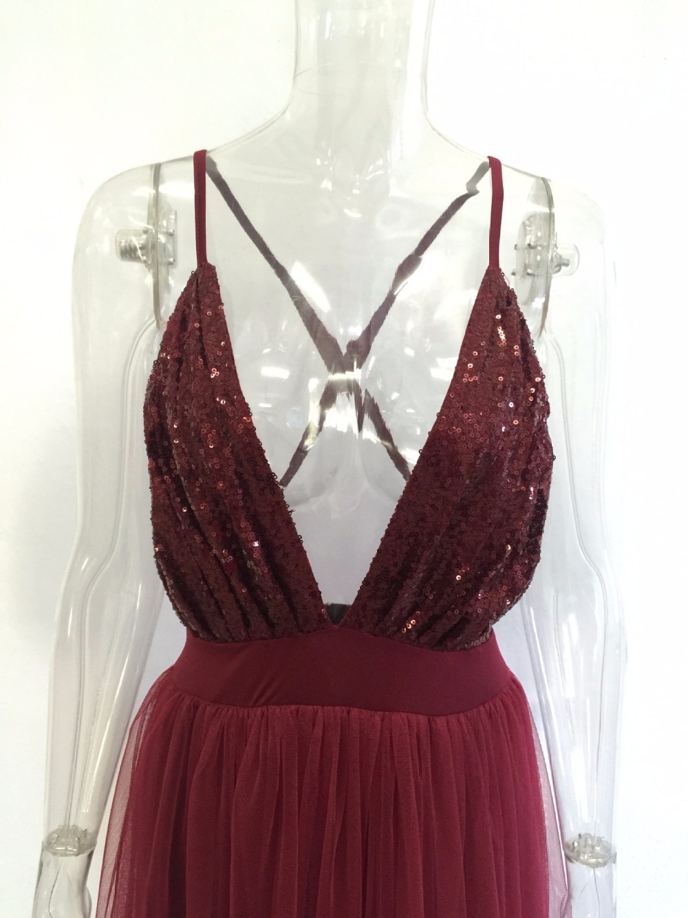 Fashion-women-dress-2016-new-autumn-Red-wine-sleeveless-deep-v-backless-mesh-Stitching-sequins-sexy--32782362760