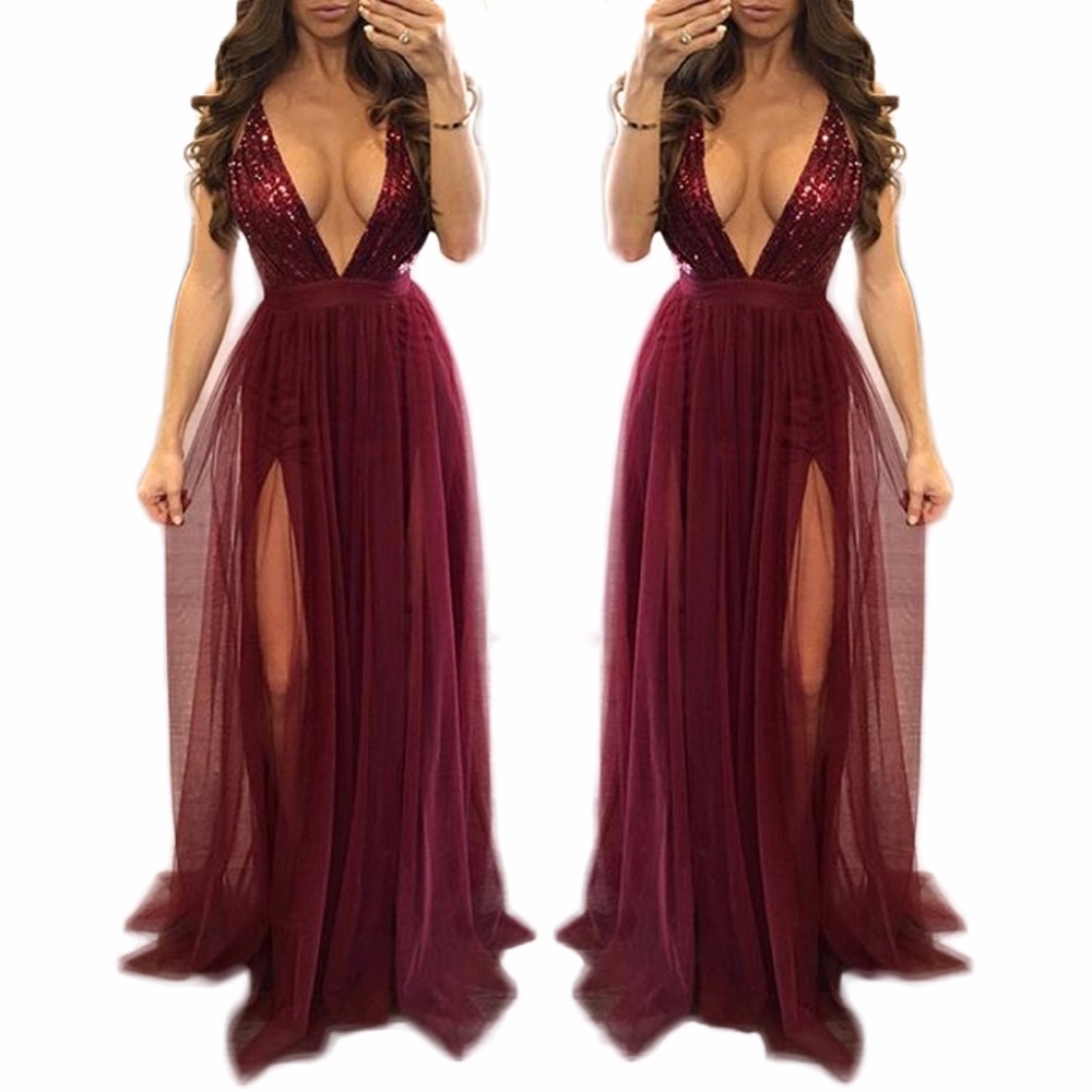 Fashion-women-dress-2016-new-autumn-Red-wine-sleeveless-deep-v-backless-mesh-Stitching-sequins-sexy--32782362760