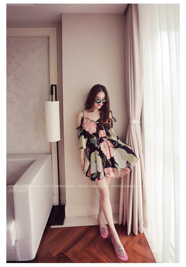 Fitaylor-2018-summer-new-Best-Sellers-Off-Shoulder-Chiffon-Flower-print-dress-woman-slim-V-neck-Elas-32791674896