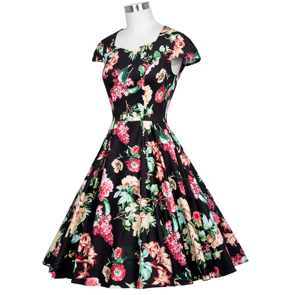 Flower-Summer-Women-Dress-Vintage-Cap-Sleeve-Floral-1950s-Flare-A-Line-Party-Jurken-Audrey-Hepburn-5-32773464685