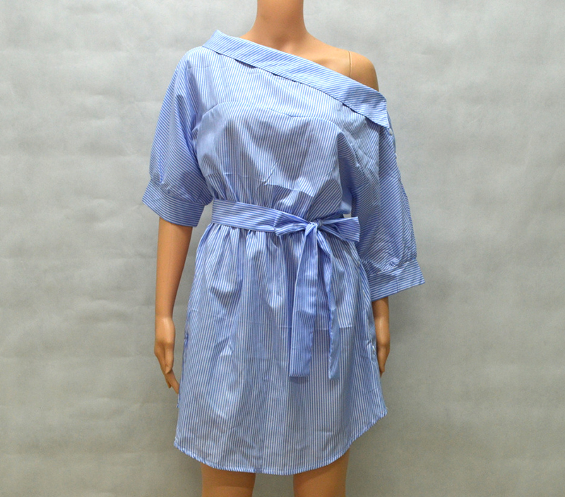 Forefair-New-Fashion-Blue-White-Striped-Shirt-Dress-Women-Spring-Sexy-Party-Dresses-Belted-Bandage-H-32701347755