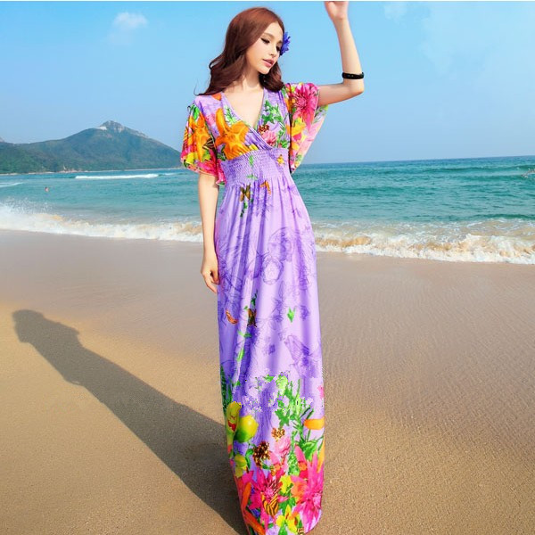 Free-Shipping-New-Sexy-Casual-Women-Floor-Length-Beach-Dress-Butterfly-Sleeve-Print-Bow-V-Neck-Summe-32304442905