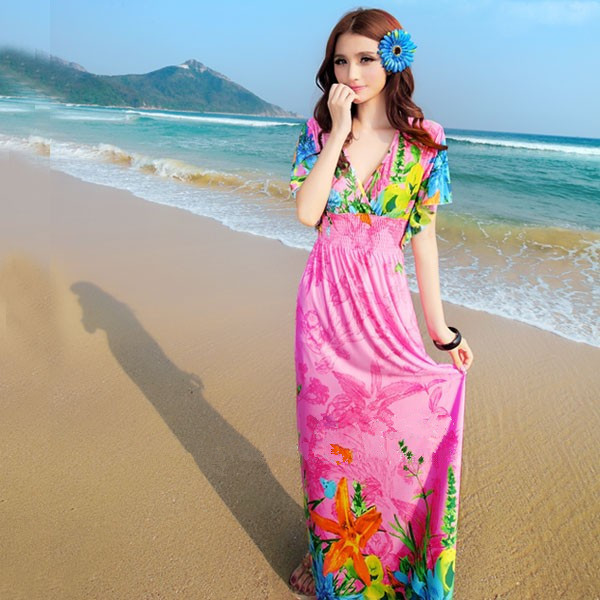 Free-Shipping-New-Sexy-Casual-Women-Floor-Length-Beach-Dress-Butterfly-Sleeve-Print-Bow-V-Neck-Summe-32304442905