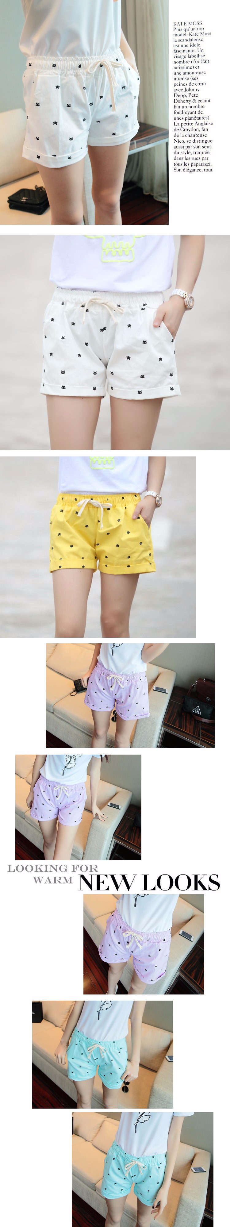 Free-shipping-2016-New-Summer-Shorts-With-Cats-Pattern-High-Waist-Elastic-Cotton-Short-Fresh-Floral--32696090393