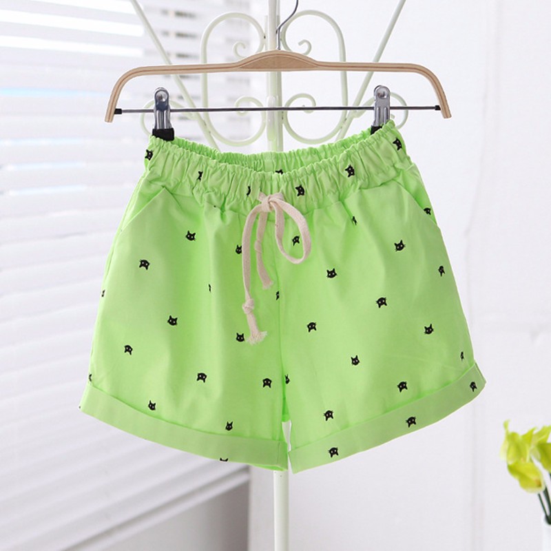 Free-shipping-2016-New-Summer-Shorts-With-Cats-Pattern-High-Waist-Elastic-Cotton-Short-Fresh-Floral--32696090393