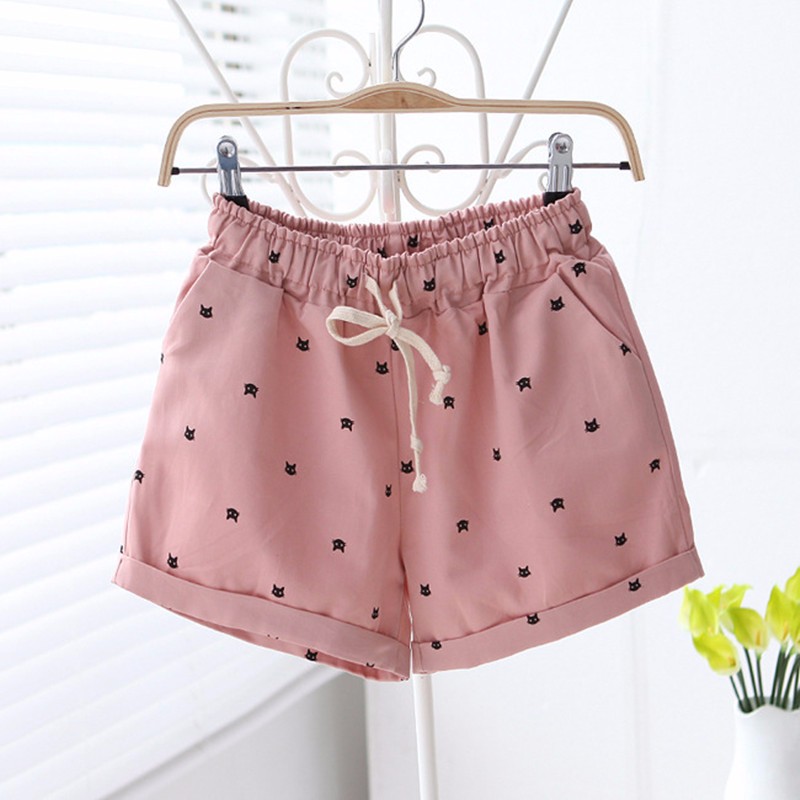 Free-shipping-2016-New-Summer-Shorts-With-Cats-Pattern-High-Waist-Elastic-Cotton-Short-Fresh-Floral--32696090393