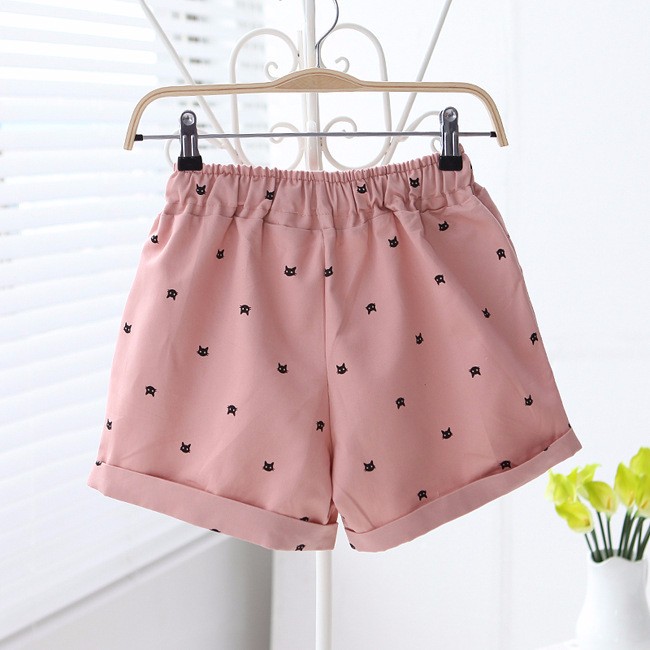 Free-shipping-2016-New-Summer-Shorts-With-Cats-Pattern-High-Waist-Elastic-Cotton-Short-Fresh-Floral--32696090393