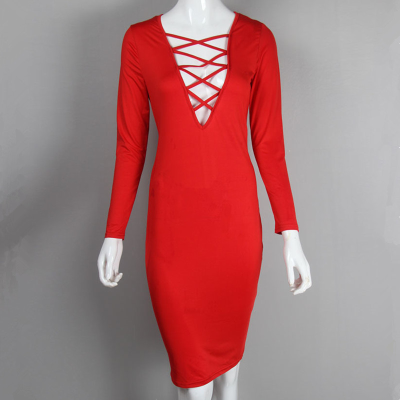 GD161-S-XXL-Women-Long-Sleeve-Autumn-Dress-Sexy-Tie-Up-Club-Dress-Lace-Up-Pencil-Midi-Bodycon-Vestid-32483371005