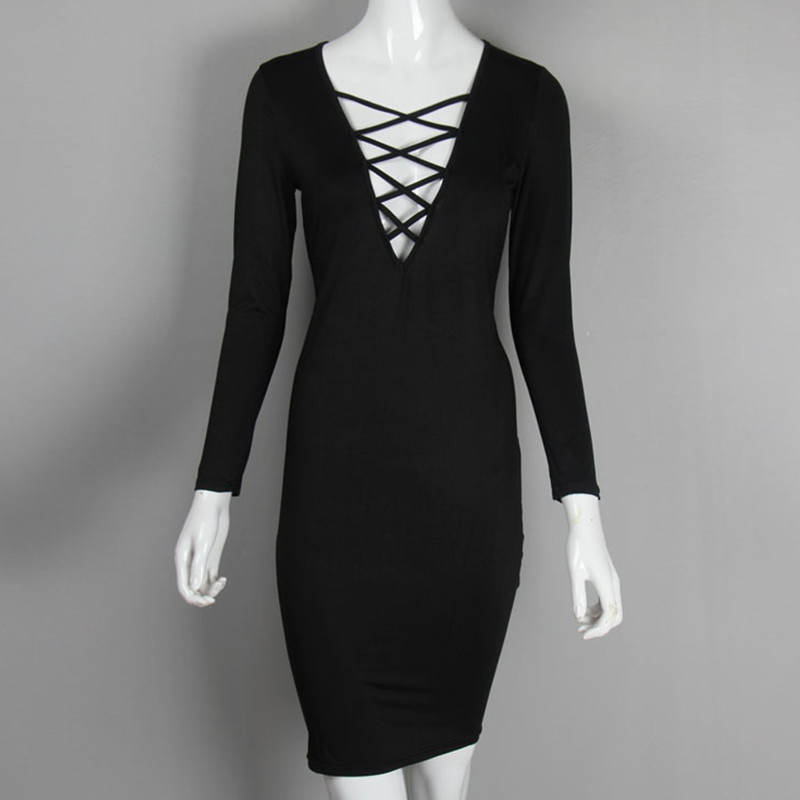 GD161-S-XXL-Women-Long-Sleeve-Autumn-Dress-Sexy-Tie-Up-Club-Dress-Lace-Up-Pencil-Midi-Bodycon-Vestid-32483371005