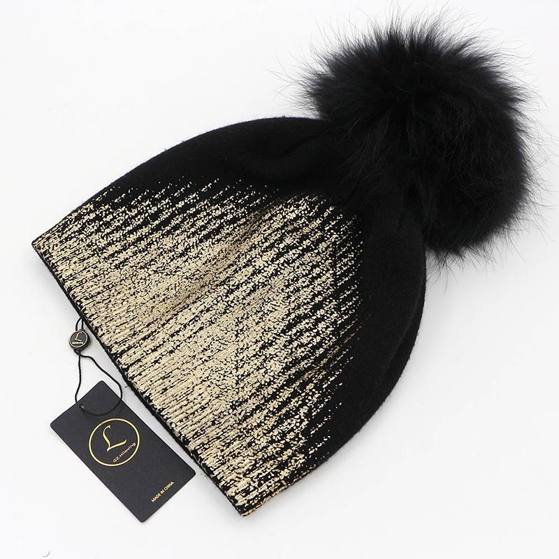 GZHilovingL-Soft-Warm-Winter-Beanie-Gold-Metallic-With-Fur-Pompom-Caps-Cool-Wool-Thick-Winter-Fur-Ha-32771875136