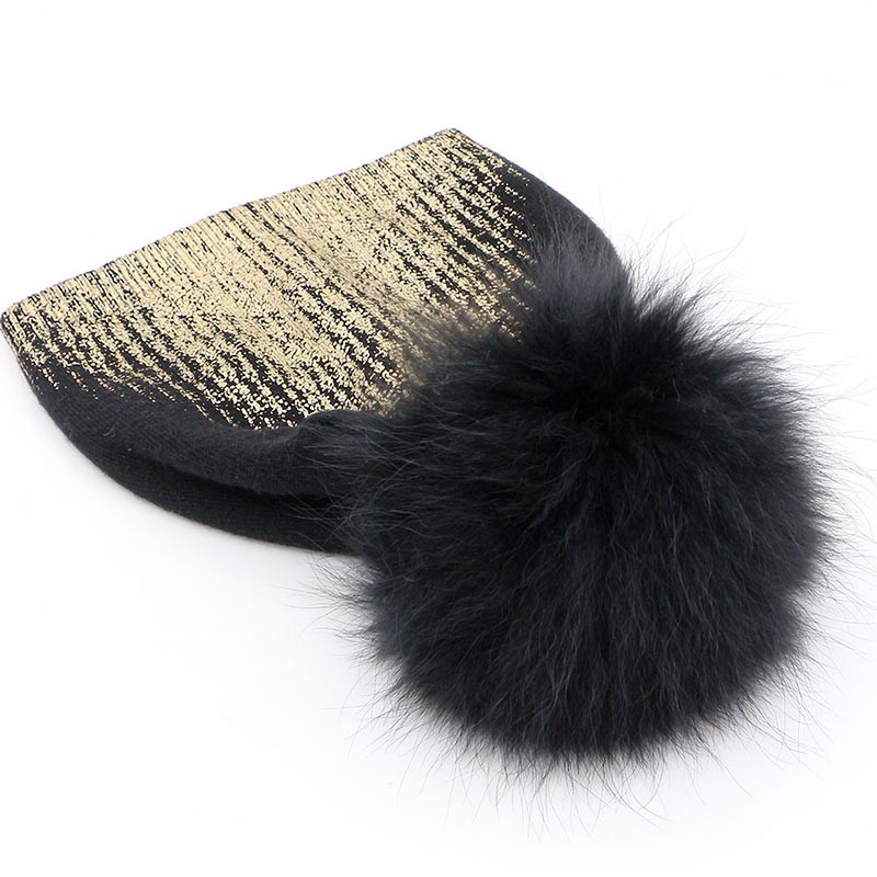 GZHilovingL-Soft-Warm-Winter-Beanie-Gold-Metallic-With-Fur-Pompom-Caps-Cool-Wool-Thick-Winter-Fur-Ha-32771875136