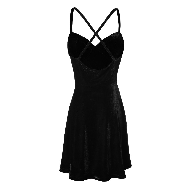 Girls-Cute-A-Line-Solid-Sleeveless-Spaghetti-Strap-Empire-O-Neck-Spring-Black-Color-Above-Knee-Drape-32776465037