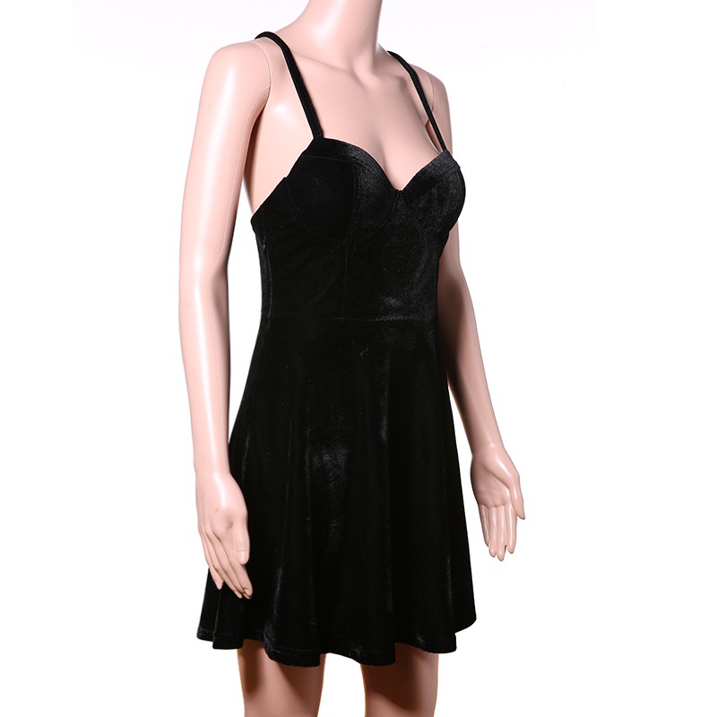 Girls-Cute-A-Line-Solid-Sleeveless-Spaghetti-Strap-Empire-O-Neck-Spring-Black-Color-Above-Knee-Drape-32776465037