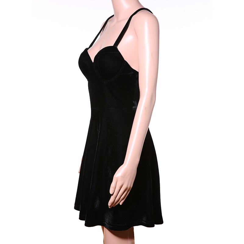 Girls-Cute-A-Line-Solid-Sleeveless-Spaghetti-Strap-Empire-O-Neck-Spring-Black-Color-Above-Knee-Drape-32776465037