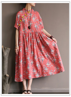 Green-Lotus-flower-Print-O-neck-Women-Long-Dress-Vintage-Chinese-style-Loose-Casual-Summer-Dress-Plu-32674353186