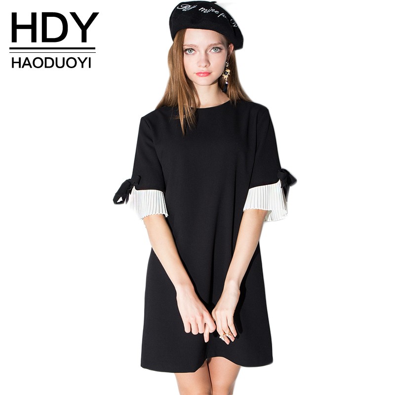 HDY-Haoduoyi-2017-Summer-New-Arrival-Women-Bow-Sleeve-Casual-Elegant-Vestidos-Summer-Ladies-Black-Dr-32684712784