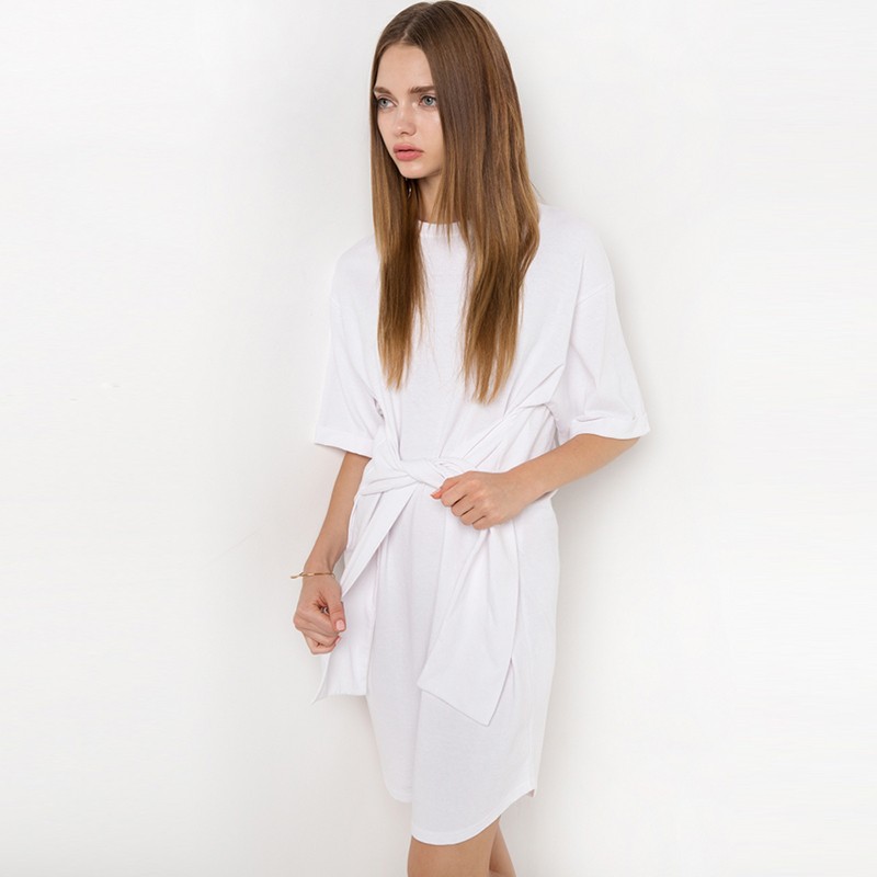 HDY-Haoduoyi-Women-Half-Sleeves-O-neck-Midi-Dress-Elegent-Solid-White-Drawstring-Female-Dress-Ladies-32743819950