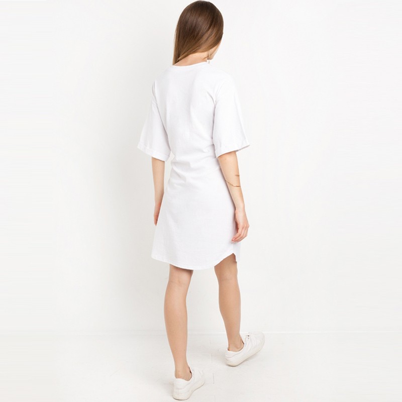 HDY-Haoduoyi-Women-Half-Sleeves-O-neck-Midi-Dress-Elegent-Solid-White-Drawstring-Female-Dress-Ladies-32743819950