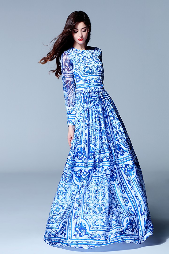 HIGH-QUALITY-New-2015-Fashion-Women39s-Long-Sleeve-Vintage-Blue-And-White-Print-Dress-Brand-Maxi-Dre-32464862245