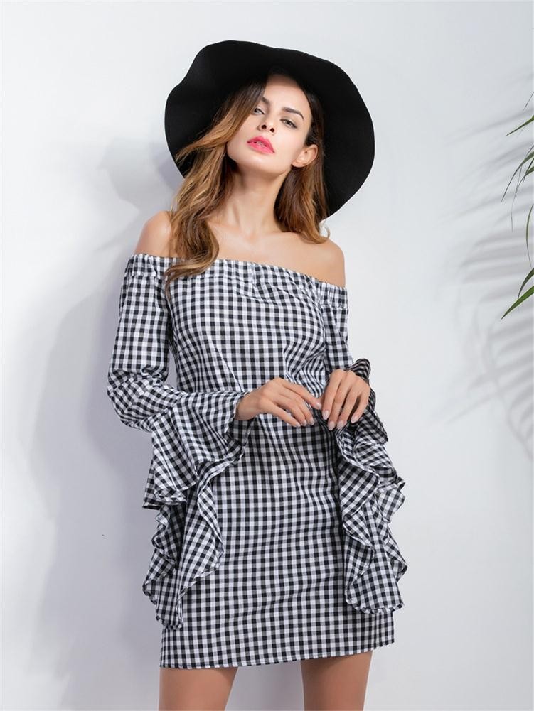 HSA-Spring-New-Arrivals-Women-Mini-Dresses-Black-and-White-Plaid-Sexy-Midi-Vestidos-Summer-bandage-d-32784481899