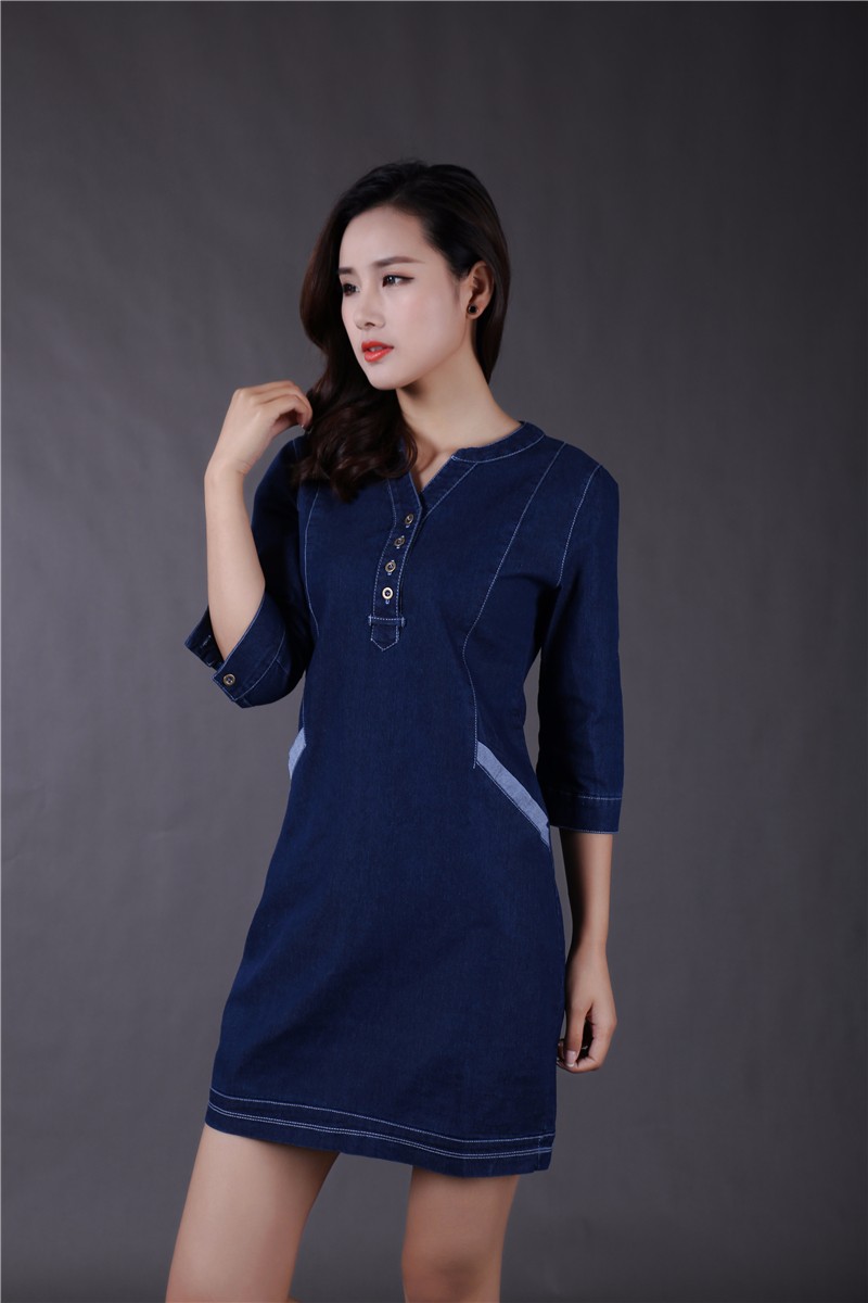 High-Quality-2016-Summer-Women39s-Denim-Dress-Half-Sleeve-V-Neck-Casual-Loose-Women-Mini-Dresses-Sun-32658479411