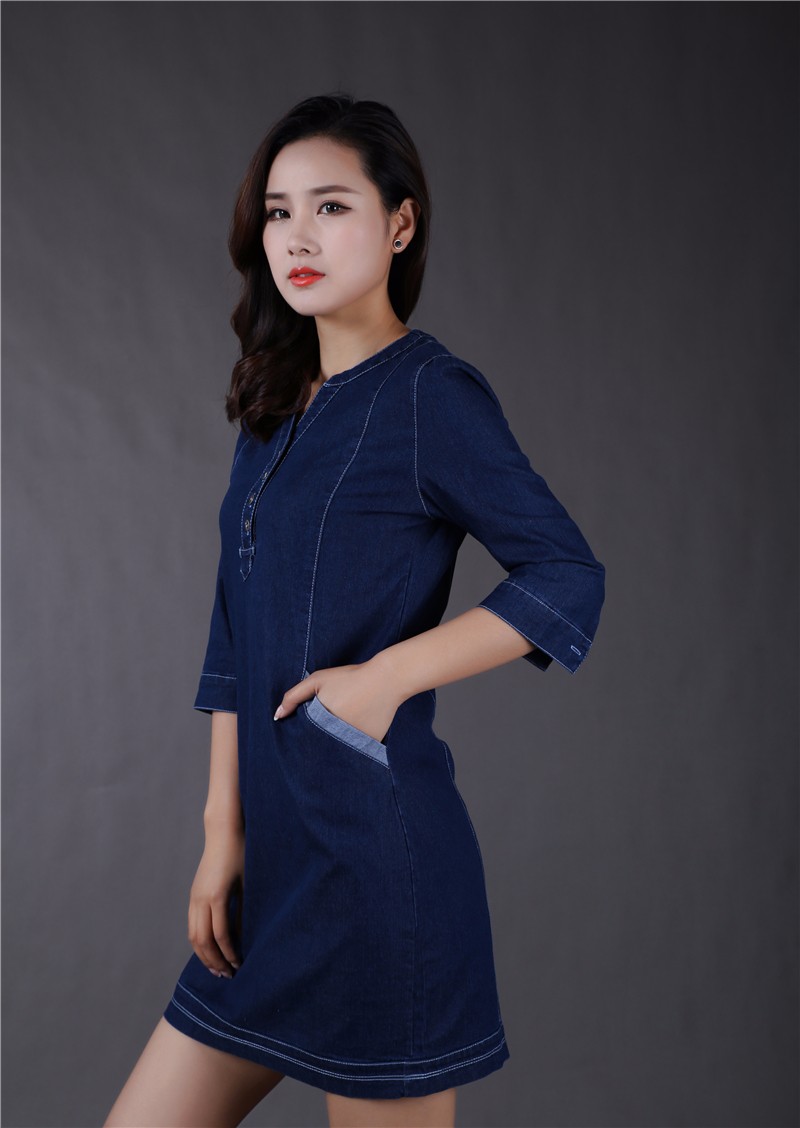 High-Quality-2016-Summer-Women39s-Denim-Dress-Half-Sleeve-V-Neck-Casual-Loose-Women-Mini-Dresses-Sun-32658479411