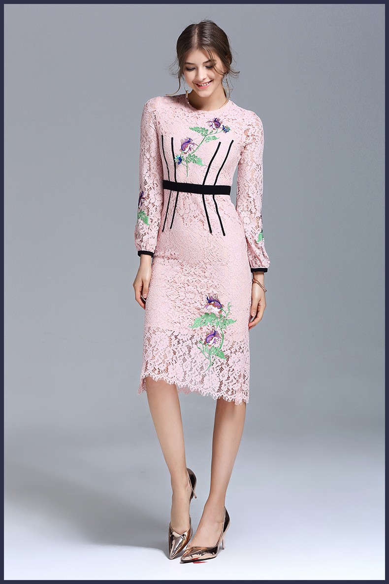 High-Quality-Pretty-Women-Lace-Mermaid-Dress-O_neck-Full-Sleeve-Pink-Embroidery-Sequins-Slim-Knee-Le-32786757085