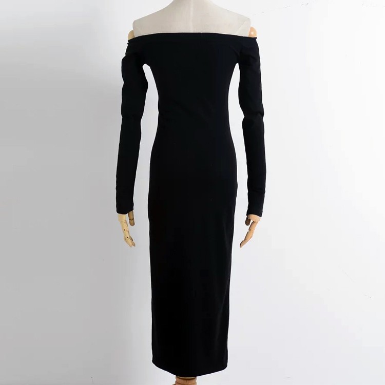 High-Quality-Women-Charming-Off-The-Shoulder-Mid-Calf-Dress-Long-Sleeve-Vogue-Stylish-Buttons-Maxi-B-32756914813