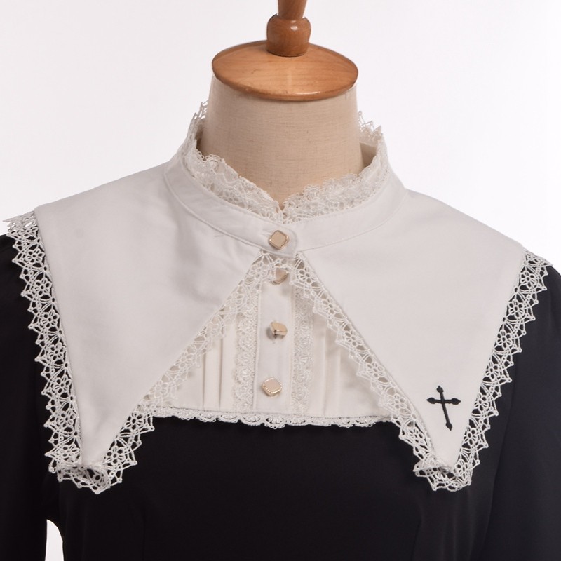 Holy-Girls-Black-Lolita-Dress-Long-Sleeve-Cross-Embroidery-Detachable-Lace-Collar-Costume-32725765659